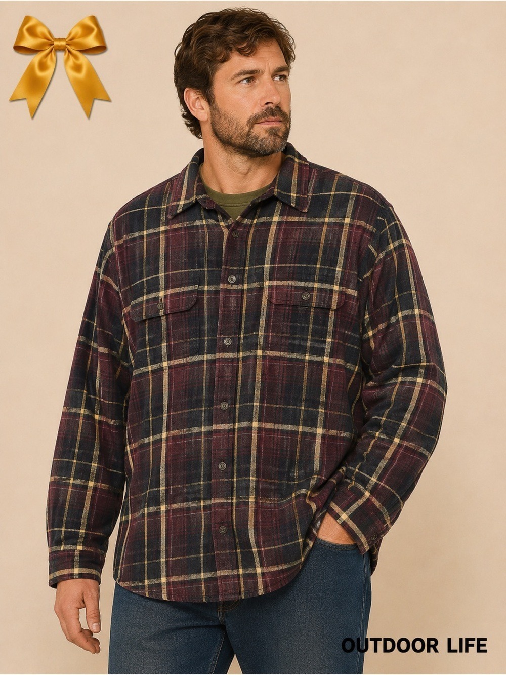 Outdoor Life Plaid Fall Flannel Shirt Jacket L 100% Cotton